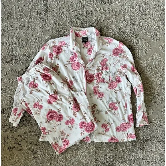 Laura Ashley Floral Pink Longsleeve Pajama Set Sz. Large - Picture 1 of 13